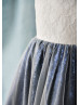 Ivory Lace Tulle Navy Blue Sequin V Neck Short Flower Girl Dress